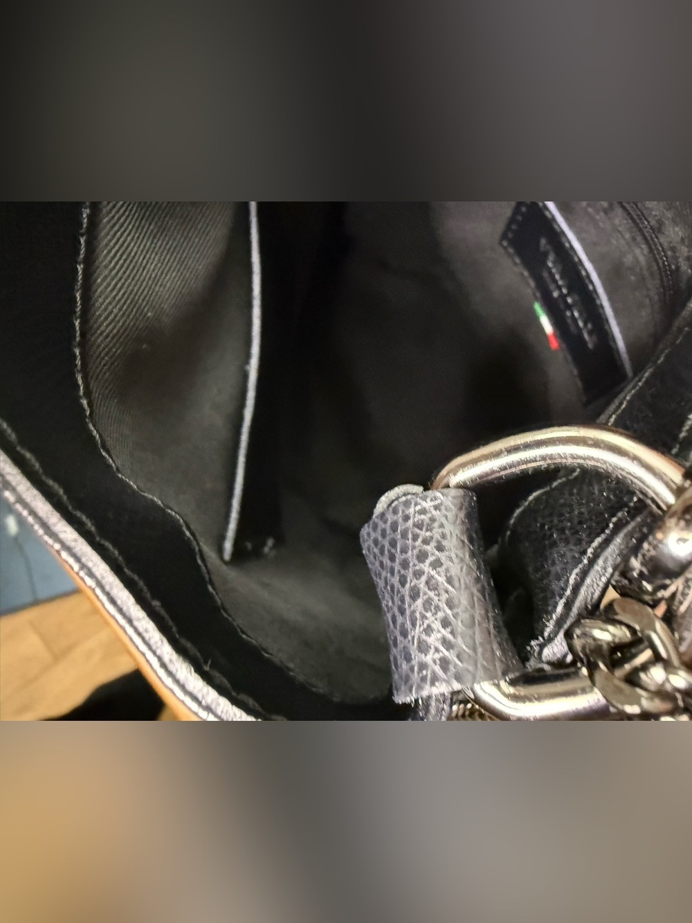 Small Black Leather Crossbody/Hand/ BackPack Camilla Rose /Vera Pelle. 10” tall. - Picture 9 of 11